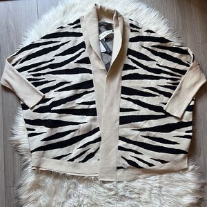 Joan Vass Cardigan Sweater Women medium Leopard Oversized Comfy Cozy Animal Open